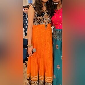 Ethnic Indian Wear Orange and Black Maxi Dress